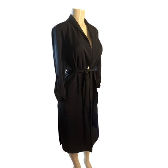 Women XS INC International Concepts Black Belted Duster Jacket Long Coat Dress - Picture 1 of 6
